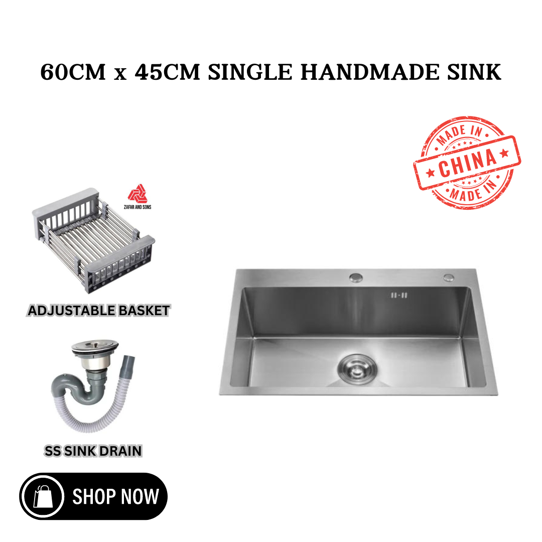 SINGLE HANDMADE KITCHEN SINK 60CM x 45CM